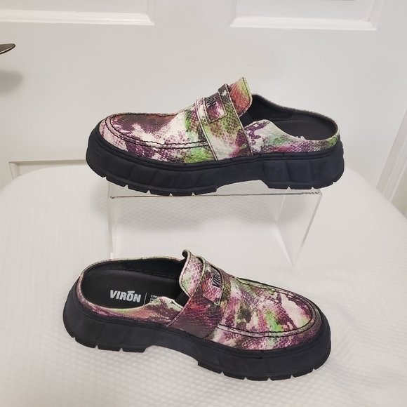 Virón Women's Purple/Green Leather Mule Loafer Shoes Size 38 EU/8 US - Picture 12 of 13